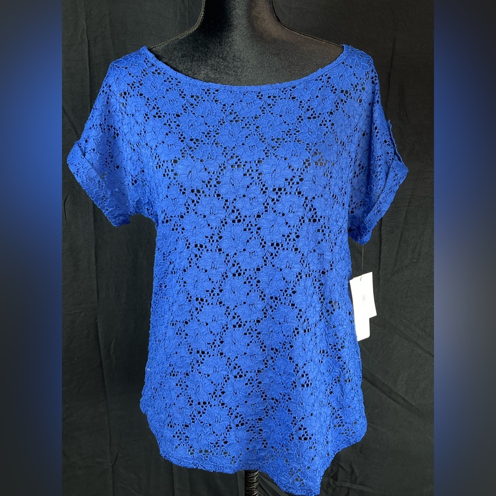 Laundry By Shelli Segal Royal Blue Open Lace Blouse | Size Medium | NWT